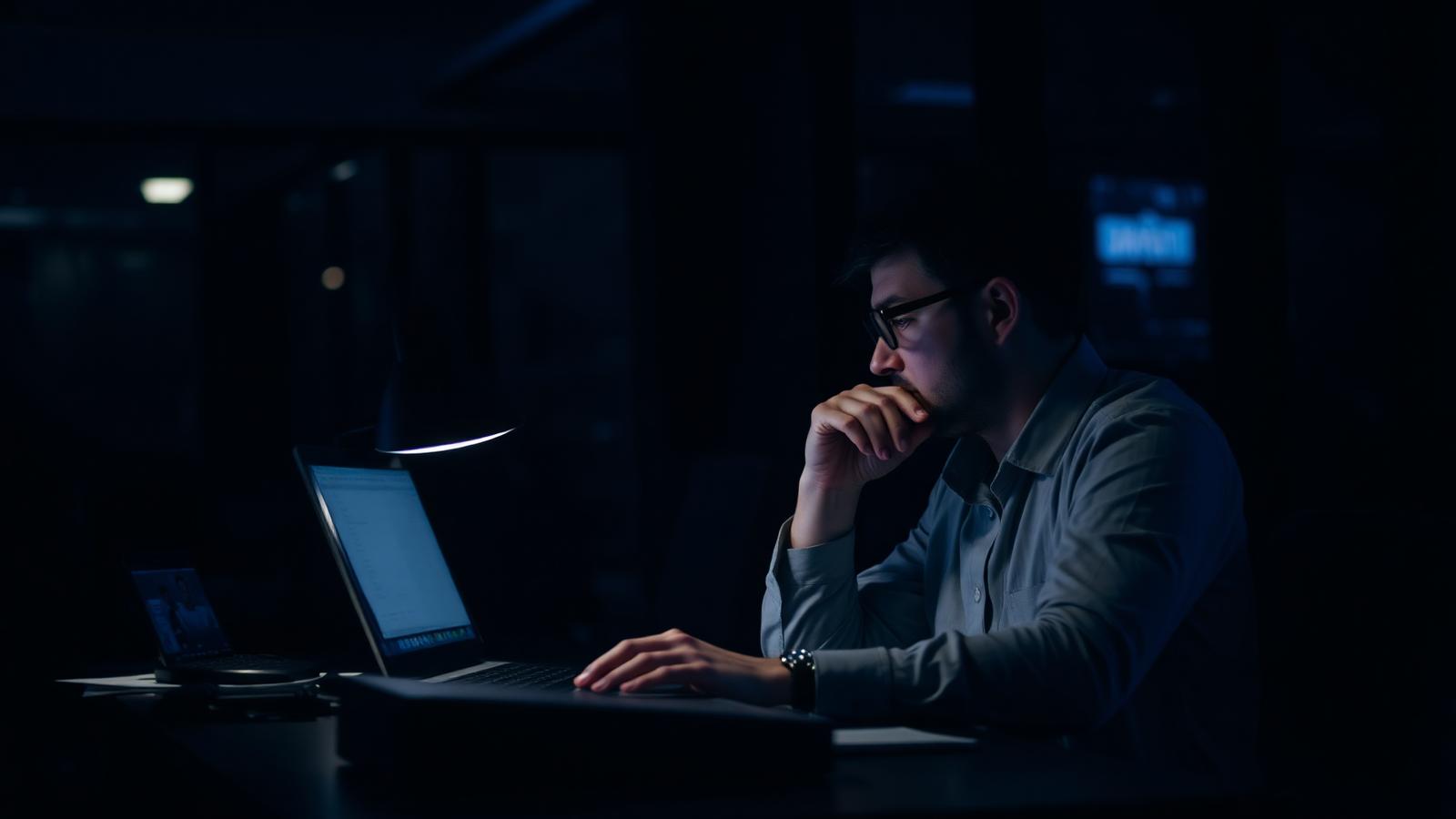 Business owner working at night